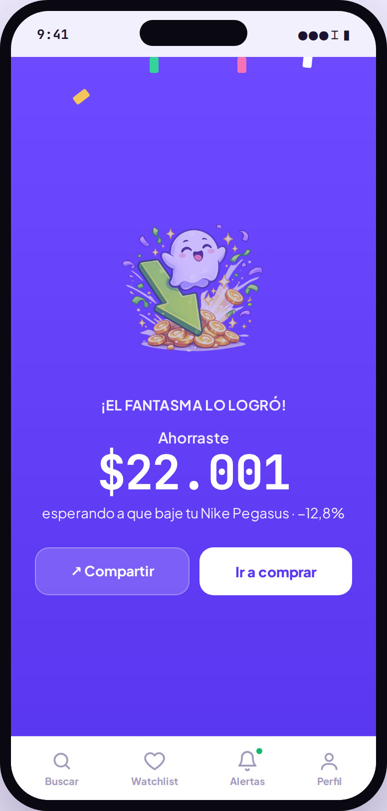 PriceGhost — captura de pantalla de alerta de baja de precio